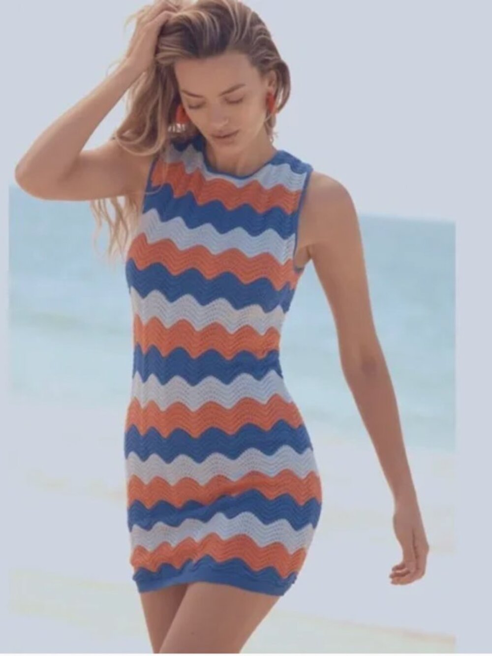 Anthropologie Electric & Rose Chevron‎ Crochet Mini Dress Boho Coastal Beach M